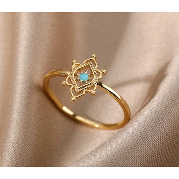 NEW Women's Blue Hexagon Star Flower Gold-Plated Band Ring Size‎ 7 - Picture 6 of 8